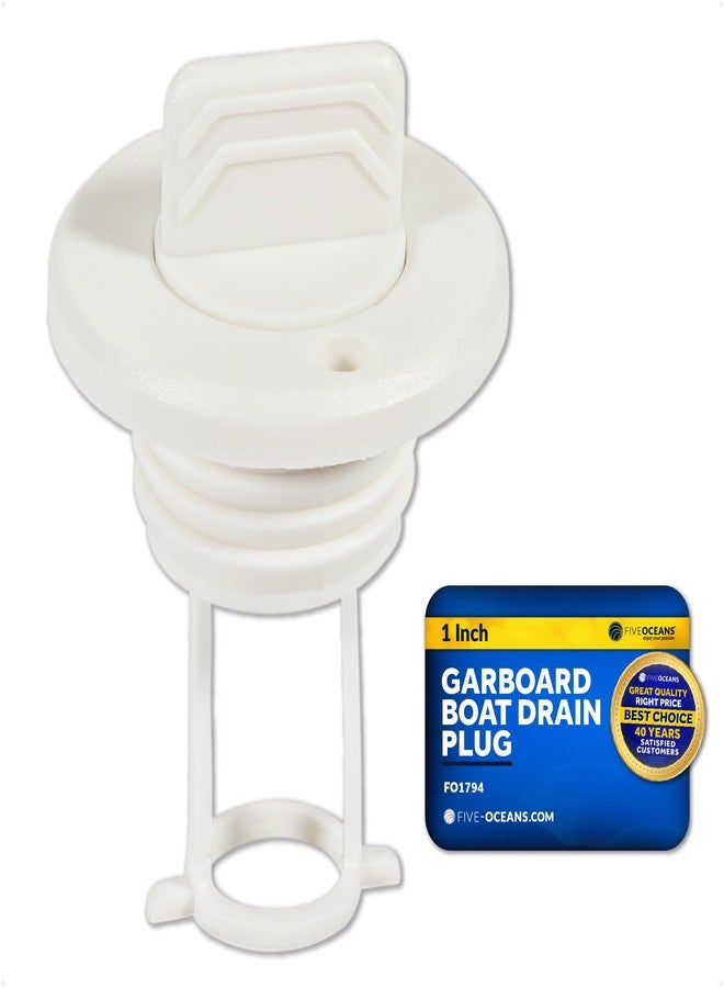 Five Oceans Captive Garboard Drain Plug, for 1-Inch Transom Hole, Oval Shape, Thread with Rubber Washer Gaskets, White Nylon - FO1794 - Image 1